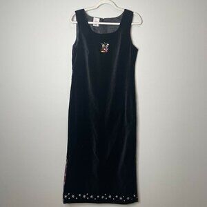 Disney Store Womens Dress Mickey Minnie Mouse Black Midi Dress Velour Size Small